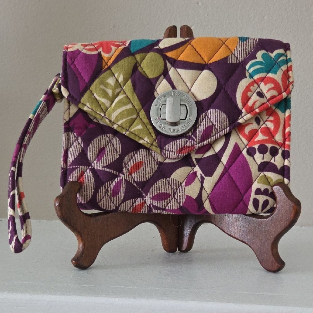 Vera Bradley Purple Quilted Floral Wristlet with Turn-Lock